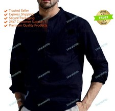 Mens Kurta Solid Kurta Mens Wear Cotton Kurta Long Sleeve Kurta Color Black