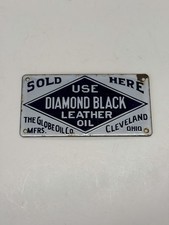 Original Porcelain Sign GLOBE OIL Diamond Black Leather Oil Sold Here Cleveland