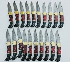 "Lot de 20 couteaux pliants Damas 6,5" fourreau cuir pleine pince fait main vrac"