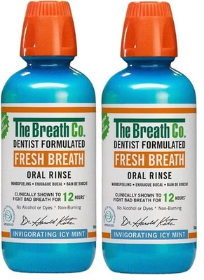 2 x The Breath Co Alcohol-Free Mouthwash 12 Hrs Fresh Breath Icy Mint (500ml x2)