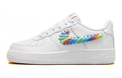 Nike Air Force 1 Low White Rainbow Lace Swoosh GS - FQ4948-100 New Size