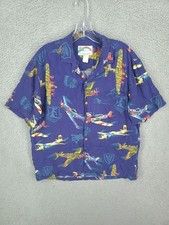 Vtg Paradise Found Shirt Mens Medium Hawaiian Button Aviation Military Planes