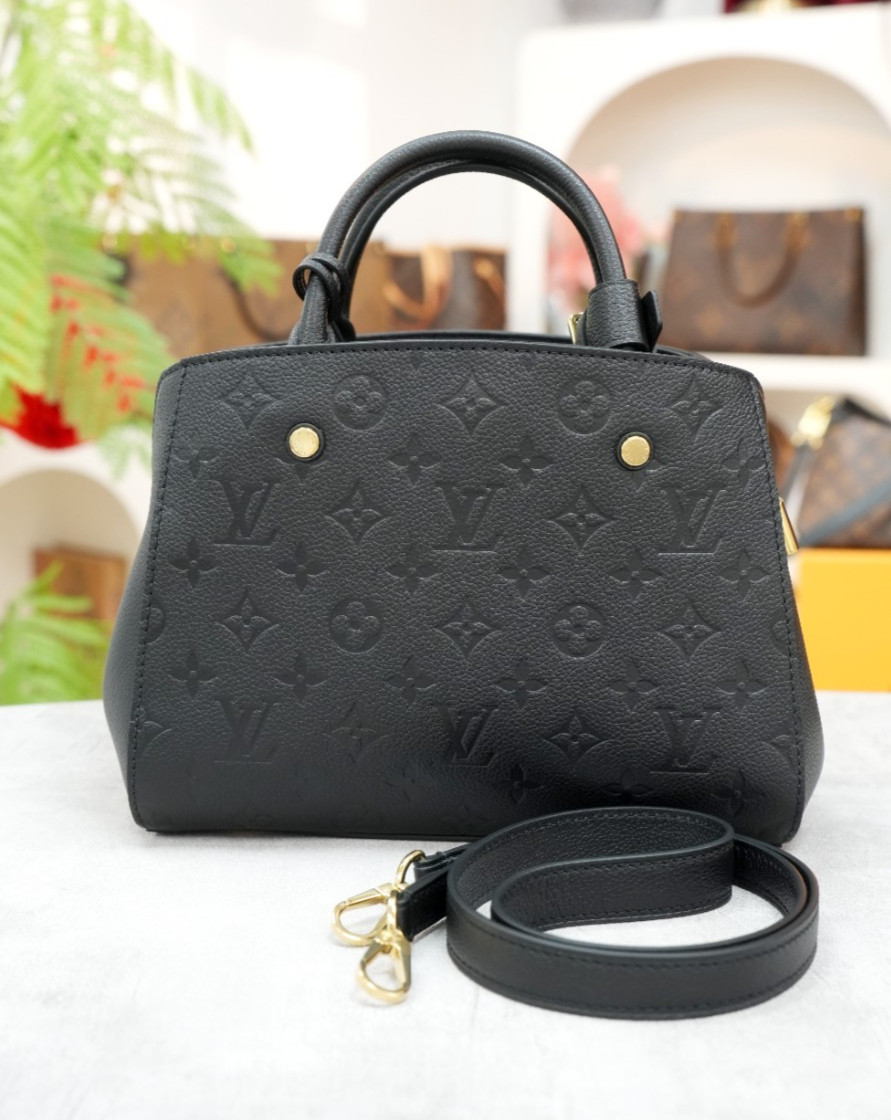 Louis Vuitton Monogram Empreinte Montaigne BB 2way Shoulder Handbag Black Gold
