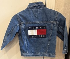 Vtg Retro 90s Y2K Tommy Hilfiger Big Flag Blue Jean Jacket Toddler Size 4T