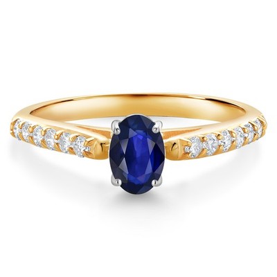 10K Yellow and White Gold  Sapphire and White Lab Grown Diamond Engagement Ring
