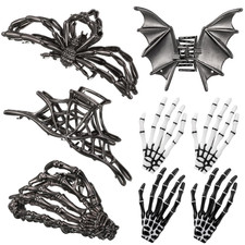 8 PCS Gothic Hair Clips Set, 4 PCS Metal Spider Web Skeleton Hand Bat Claw Clips