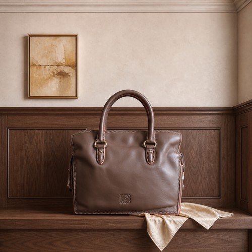 Loewe Small Tote Bag Khaki Gray Gold HW Leather Top Handle Shoulder Bag Auth
