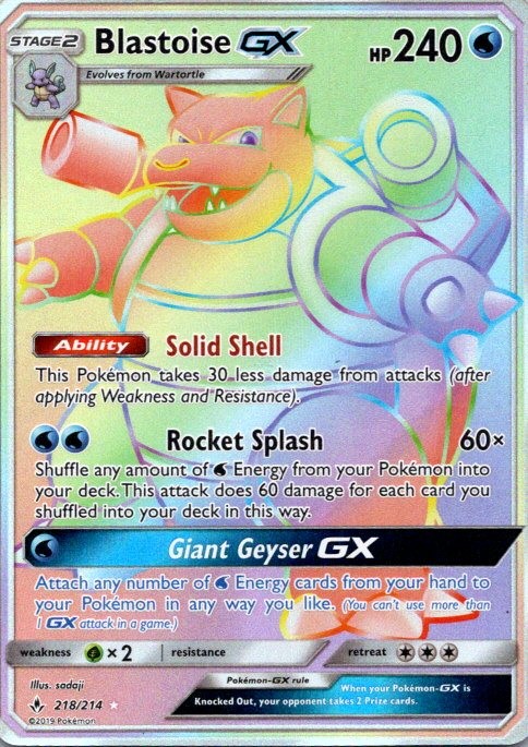Blastoise GX (Secret) Secret Rare SM - Unbroken Bonds 218/214 NM