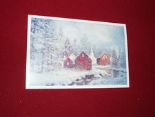 16 Boxed Christmas Cards Quaint Village on River Red Barn Church Snow Storm