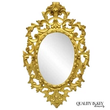 Vintage Italian Carved Gold Giltwood French Rococo Baroque Style Wall Mirror
