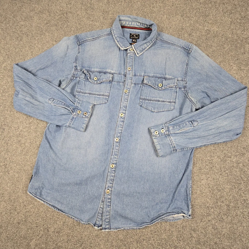 Vtg Ripcurl shirt men XLARGE blue denim The Search button up long sleeve Size XL - Image 3 of 4