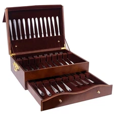 Silverware Storage Box,2 Layers Wooden Silverware Chest with Drawer,Silverwar...