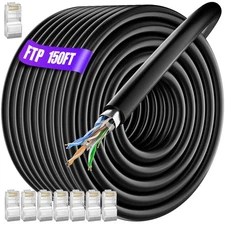 MEIPEK Cat 6 Outdoor Ethernet Cable 150ft Waterproof Shielded Bulk, UV Resistant