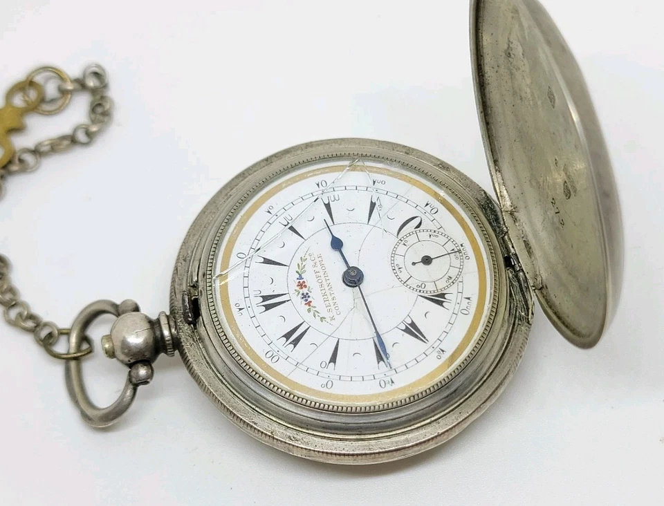 VINTAGE K SERKISOFF & CO CONSTANTINOPLE 800 SILVER BILLODES KEY POCKET WATCH - Image 3 of 4