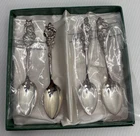 Rare Reed & Barton Harlequin Floral Demitasse Spoon Set 4 Sterling Silver Plate