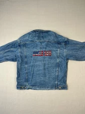 Vintage Uncle Sam Denim Jacket Mens L Blue Silver Button 90s Relaxed Biker Fit