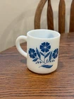 1950's Vintage Coffee Cup Hazel Atlas Milk Glass Blue Flower Cornflower Mug