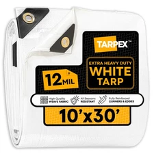 TARPEX - 12 Mil White Extra Heavy Duty Poly Tarp 10' x 30'