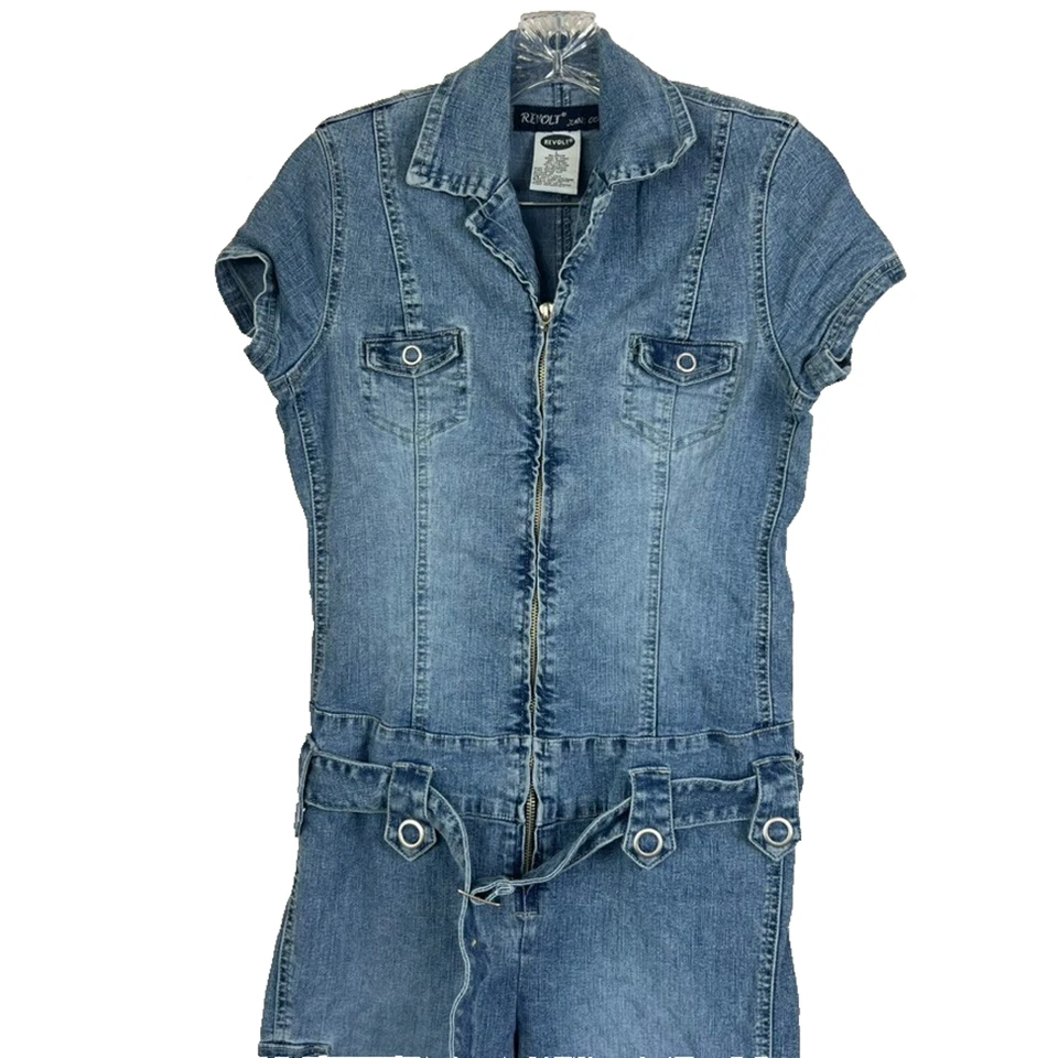 Revolt Women's Size Large Jumpsuit Vintage 90s Denim Western Retro Flare Belted - Image 4 of 4