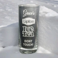 PERSONALISED LIPTON ICE TEA GLASS ICE TEA HIBALL GLASS ENGRAVED ANY NAME MESSAGE