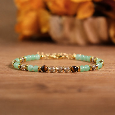 Tiger Eye Smoky Quartz Green Aventurine Gemstone Healing Women Bracelet Gift