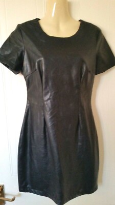 Women's Vera & Lucy Black Faux Leather Fitted Short Sleeve Dress 8 UK