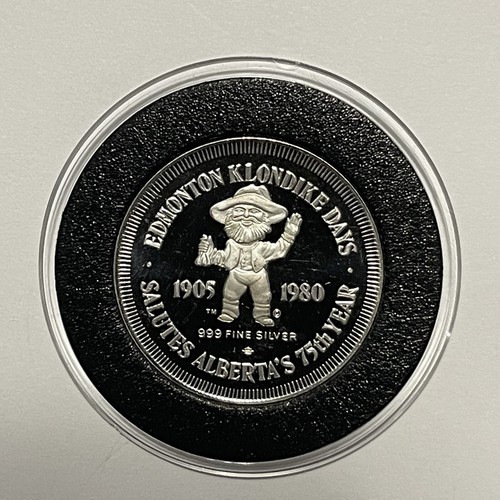 1980 Edmonton Klondike Days Alberta Vintage Proof Coin .999 Fine Silver Round - Picture 12 of 15