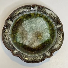 Ashtray Stoneware Pottery Crackle Glass Glazed 