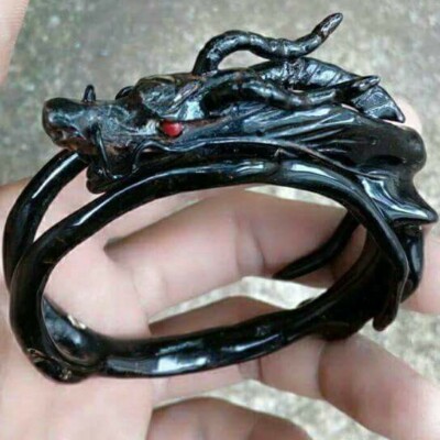 5x Natural black bahar root bracelet carved with dragon