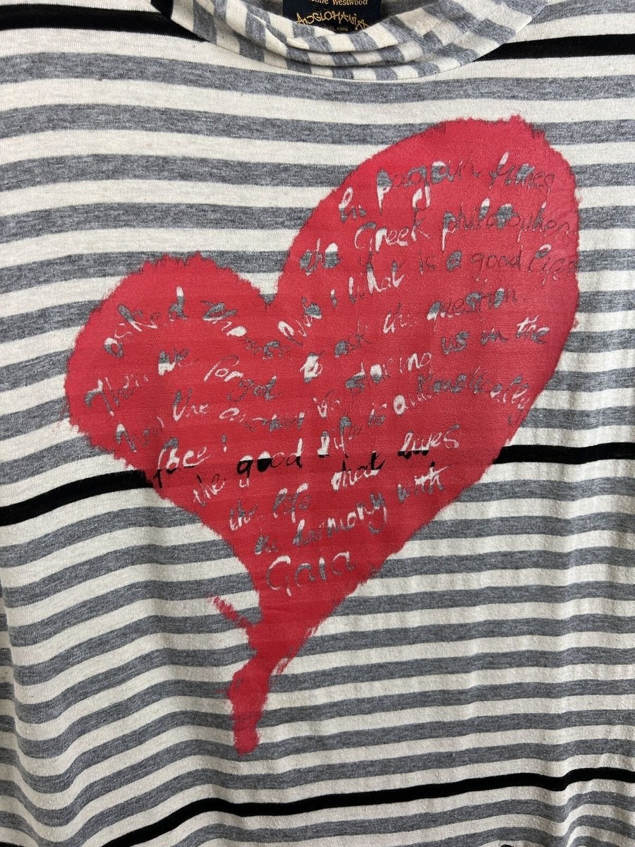 Vivienne Westwood Big Red Heart Iconic Striped Orb T-Shirt Size M