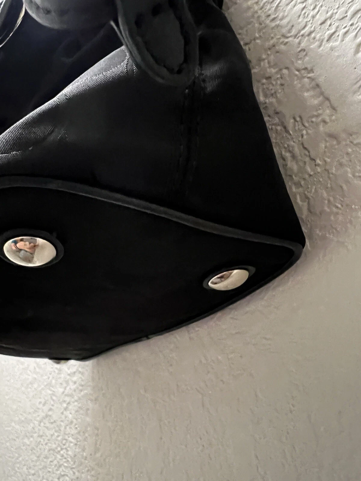 Borsa a tracolla Coach Signture C nera nylon bordo pelle coulisse espansione