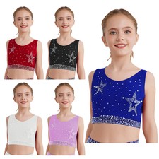 Kids Girls Vest Yoga Shirts Gymnastics Crop Tops Dancewear Crisscross Back Jazz