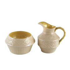 Belleek Cream Jug and Sugar Set Cleary Pattern 5th Green Mark 1955 - 65