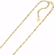 1.1mm Solid Adjustable Singapore Chain Necklace REAL 14K Yellow Gold Up To 22"