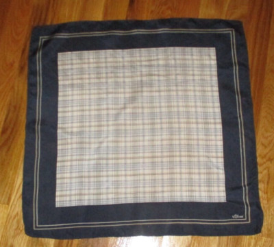 S. Oliver Blue Ivory Plaid 100% Silk Square Scarf 20''