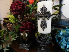 TWO Cross Candle Pins for PILLAR Candles with Fleur de Lis HANDMADE home decor 