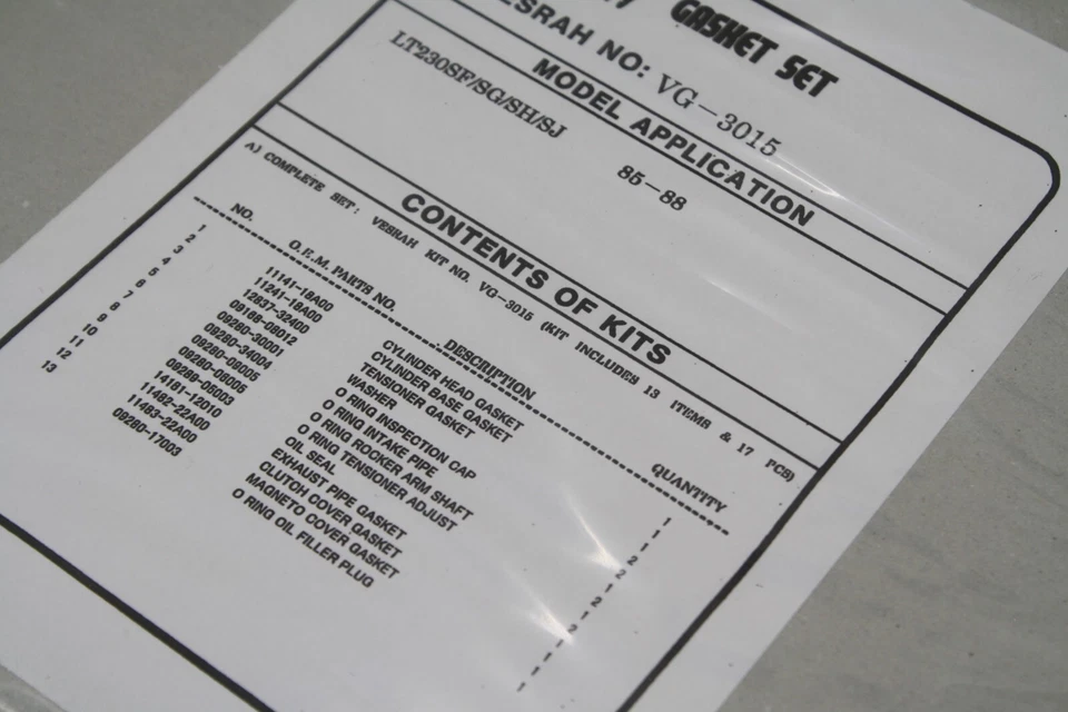 85-88 SUZUKI LT230 SF/SG/SH/SJ QUADSPORT JUEGO DE JUNTAS COMPLETO KIT HECHO EN JAPÓN Foto 4 de 4