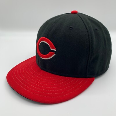 Cincinnati Reds MLB 59Fifty Fitted Hat Mens 7 3/8 Black Red No side NE Logo