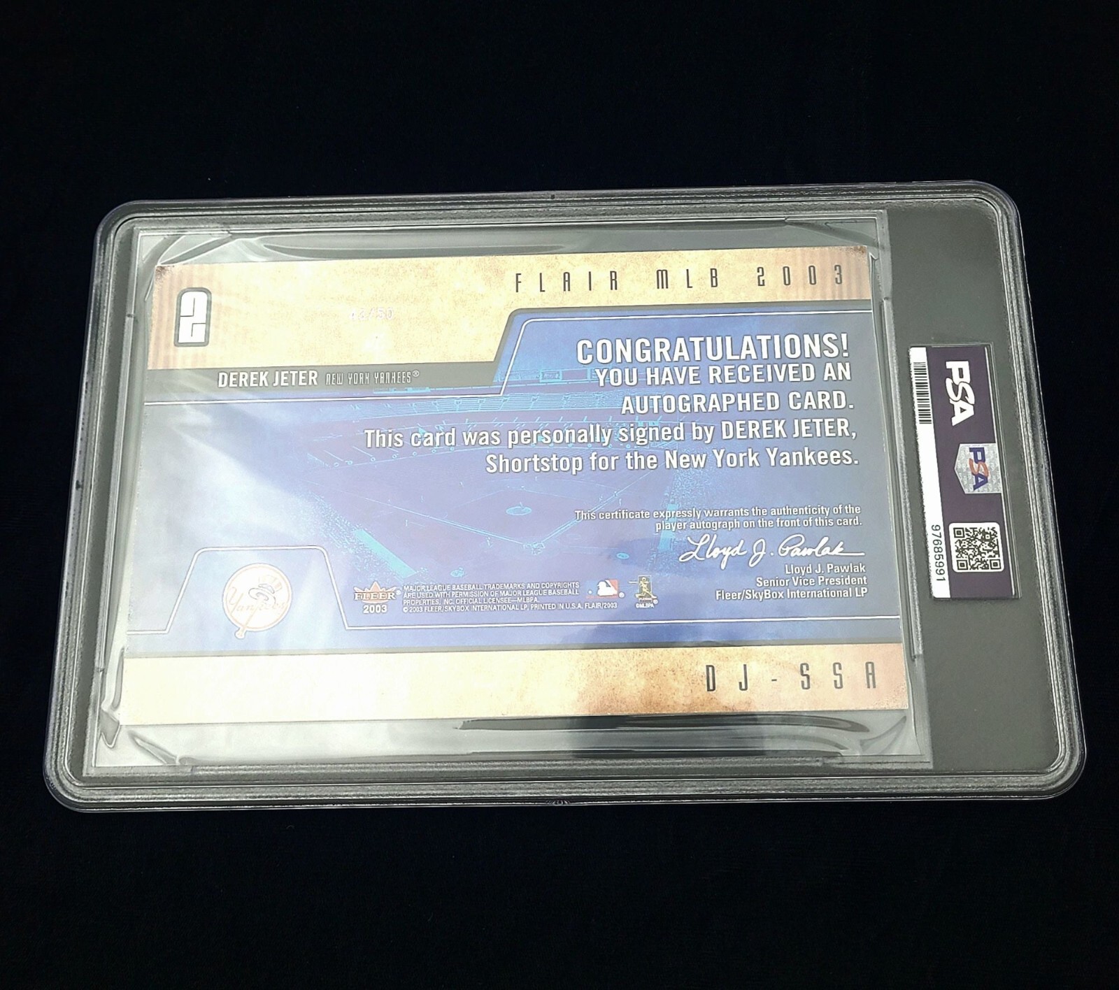 2003 Flair Jumbo Sweet Swatch Auto-Wood #DJ Derek Jeter 43/50 PSA Auto 9-Card 7 view 7