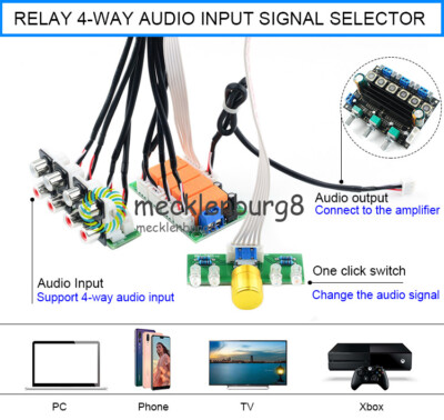 Amplifier Relay 4 Way Audio Input Signal Selector Board Rotary Switching NEW