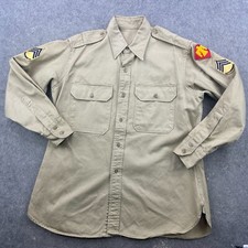 US Military Shirt Mens Army Korean War 1950s Long Sleeve Carlisle Patches
