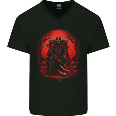 Der Sensenmann Auf His Thron Gothic Biker Herren V-Neck Baumwolle Maglietta