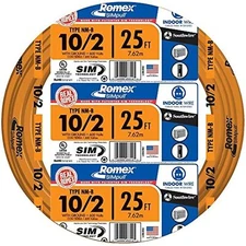 Southwire 28829021 25' 10/2 with ground Romex brand SIMpull residential indoor