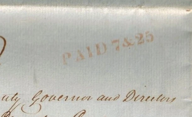Pre-Sello de Canadá 1837 Carta Completa con RARO PAGADO 7 y 25 en CARTA DE ENVÍO ROJA Y NEGRA Foto 3 de 4