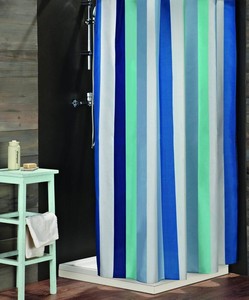 Striped Fabric Shower Curtain Color Blue Green ...