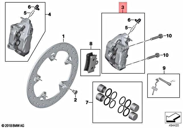 Genuine BMW K08 K09 0C63 BRAKE CALIPER W/O BRAKE PAD BLACK LEFT 