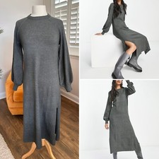 ASOS DESIGN knit maxi dress with slit detail in charcoal, Size 4