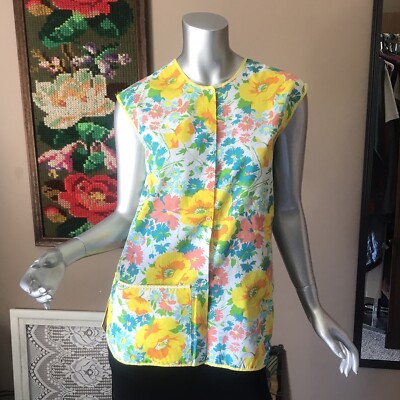 Vintage Small Apron Shirt 60's 70's Floral Fabric Smock Top Snap