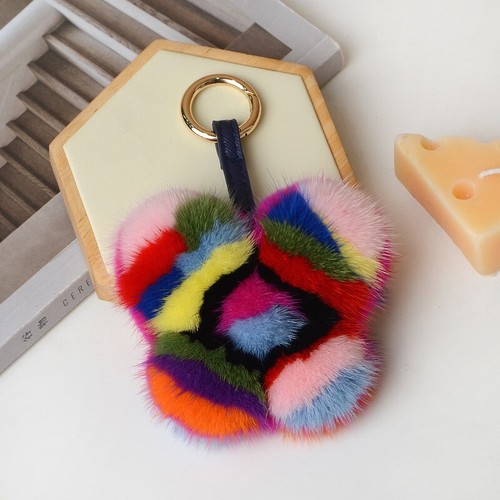 Real Mink Fur Flower Keychain Toy Fur Ball Pompom Bag Charm Phone Pendant Gift - Picture 3 of 4