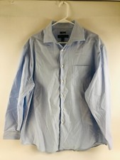 Pronto Uomo Shirt Men's 17 34/35 Blue Long Sleeve Button Up Non Iron Classic Fit
